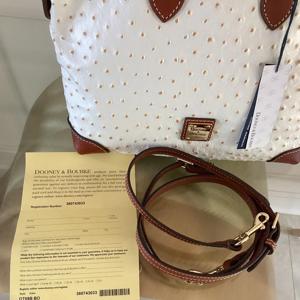 Dooney & Bourke Bone/White Ostrich Leather Dome Satchel Bag Purse Crossbody - Picture 4 of 16